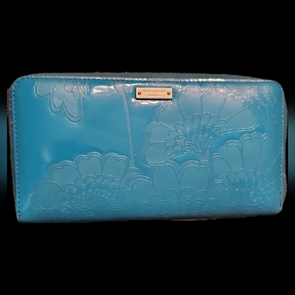 Kate Spade Turquoise Floral Embossed Wallet Large Money And Cards Organizer
